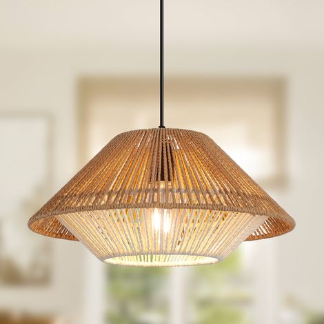 Ganeed 1-Light Pendant Light, Brown Rattan Farmhouse Cone Pendant Light, Adjustable Height, Home Essentials, Kitchen, Bedroom, Indoor Lighting, Décor (1/5)