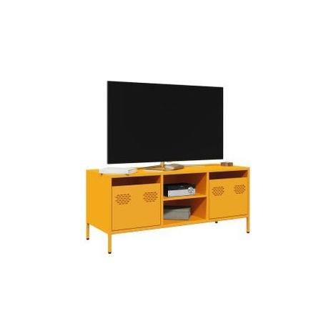 Meuble TV jaune moutarde 101,5x39x43,5 acier laminé à froid (1/5)
