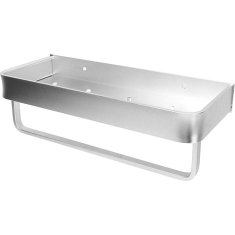 Étagère murale de salle de bain de 30 cm avec barre de suspension, en aluminium spatial, sans perçage, pour serviettes et articles de toilette (sans crochet). (1/5)
