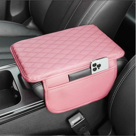 Coussin Accoudoir Voiture Amélioré,Coussin d‘Accoudoir Voiture Universel avec Deux Poches,Accessoire Voiture Interieur Confort pour la Plupart des Voitures,Camions et SUV (Rose) (1/5)