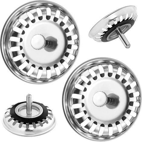 4 Bouchon Evier Cuisine 80mm INOX, Crépine D'évier Universelle, Bouchons de Crépine D'évier en Acier Inoxydable, Panier à Tamis pour Salle Bain, Remplacement des Bouchons de Vidange
