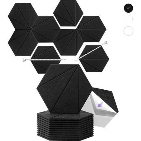 Panneaux muraux acoustiques en mousse insonorisante autocollante. Panneaux muraux acoustiques haute densité, 12 pièces (blanc). (1/5)