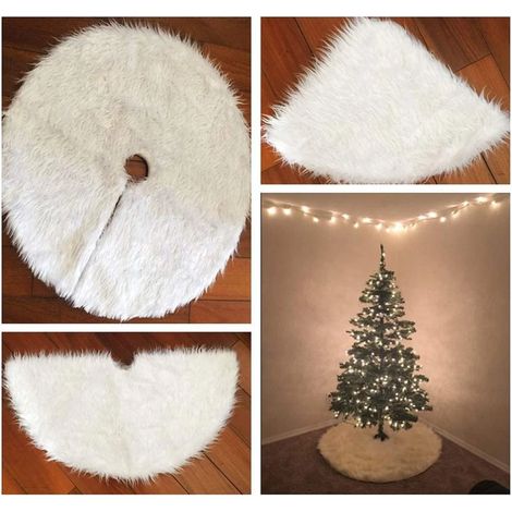 Tapis de sapin de Noël, couverture de sapin de Noël, tapis en peluche blanc pur, décorations de Noël, tapis rond en fausse fourrure pour Noël et le Nouvel An (1/5)