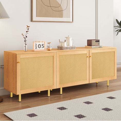 MEUBLIV modulares Aufbewahrungsbuffet 3 Türen Natur 180 cm mit Rattanoptik (1/5)
