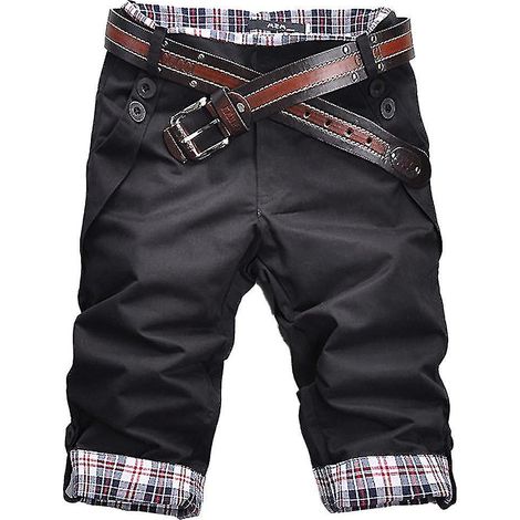 Pantalon homme à carreaux patchwork, poches et boutons, coupe ample, style 5/4, noir - Taille M - Noir (1/5)