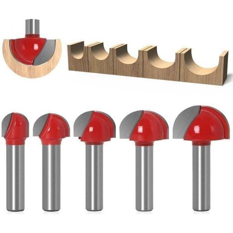 Rundboden-Holzfräser, 5-teiliges Set, 8-mm-Schaft, 12/16/19/22/25,4 mm, Hartmetall-Nutfräser für Fräswerkzeuge (1/4)
