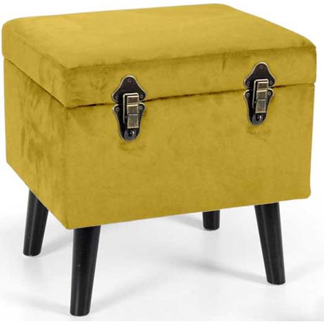 POUF CONTENITORE CON IMBOTTITURA IN VELLUTO 40 X 33 X H 40 CM COLORE GIALLO (1/3)