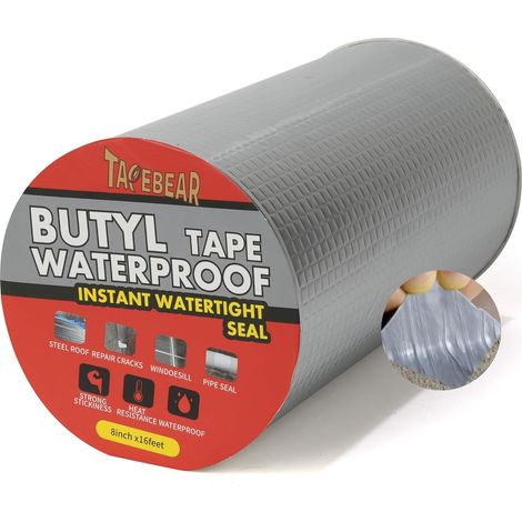 Waterproof Butyl Tape 200mm x 5m Adhesive Repair Patches Roof Leak Surface Crack Window Sill Gap Pipe Breakage (1/5)
