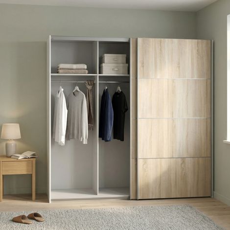 Dmora - Armario 2 puertas Anthe, Muebles de dormitorio, Vestidor, Armario de ropa, 243x64 h202 cm, Blanco y Roble (1/5)
