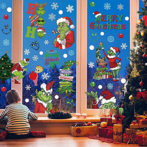 Autocollants statiques de Noël pour fenêtres, autocollants fantômes et lutins du Grinch, autocollants pour vitres de Noël (1/5)
