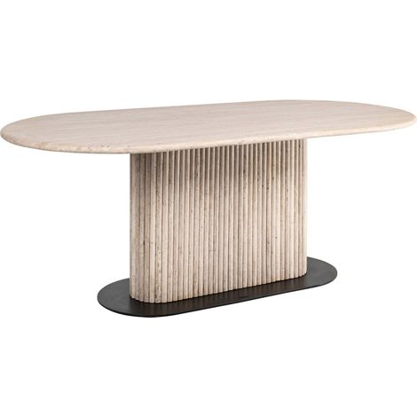 Table à manger beige design sculptural travertin et fer élégant - beige travertin naturel (1/5)
