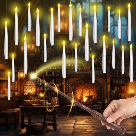 24pcs Premium Floating LED Candles with Magic Wand Remote, Flameless Flickering Warm Light, Battery Operated with 6H Timer, Remote Control, for Christmas Wedding Party Halloween Decorations