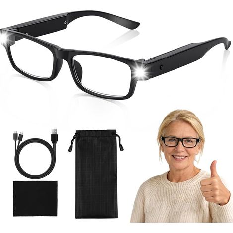 Lunettes Grossissantes avec Lumière LED, 160% Lunettes Loupe, Lunette de Lecture, Vision Claire et Mains Libres pour Lecture, Bijoutier, Couture, Bricolage, Loisirs, Artisanat (1/5)