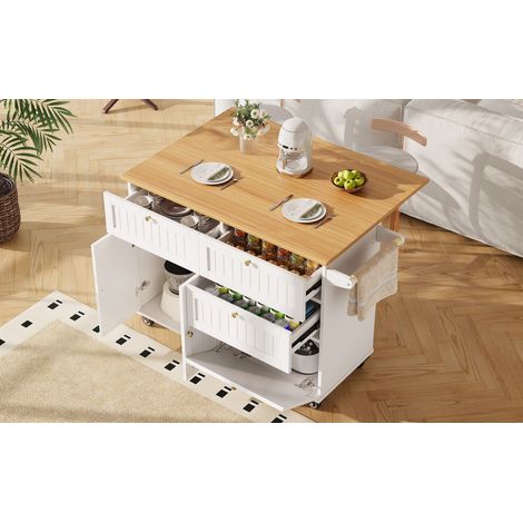 Îlot de cuisine moderne, meuble de cuisine, buffet, desserte de salle à manger aspect bois, buffet, table de salle à manger multifonctionnelle avec rangements, desserte de salle à manger avec placards (1/5)