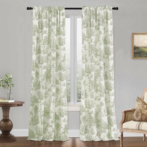 Rideaux pour Salon, Chambre à Coucher - Motif Floral - 108 l - Rideau de Porte coulissante pour Porte coulissante et Salle à Manger - Vert Sauge (1/5)