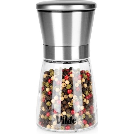 Glass Pepper and Salt Grinder, 13.5 cm, Adjustable Grind (1/5)