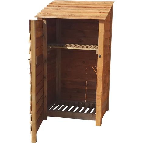 Wooden Log Store, W99xH180cm (Brown finish) With door and With Kindling Shelf