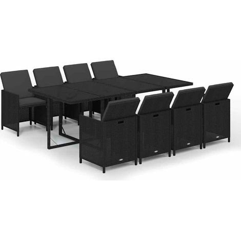 Maison Exclusive - Ensemble à manger de jardin coussins 9pcs Résine tressée Noir (1/5)