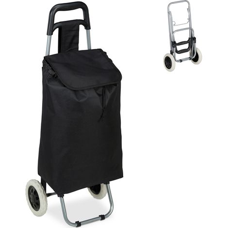 Chariot de courses pliable léger capacité 25 L 91 x 40 x 30 cm en tissu noir (1/5)