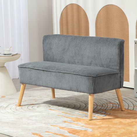 Canapé 2 places capitonné, bois, polyester effet velours, mousse, 117 x 56,5 x 77 cm, gris (1/5)