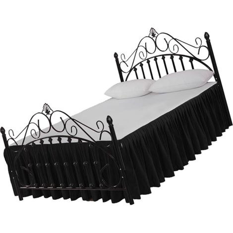 Jupe de Lit Plissée Design à Fermeture Éclair Volant Élégant Noire en Coton Polyester Confortable Toucher pour Décoration de Chambre (1/5)
