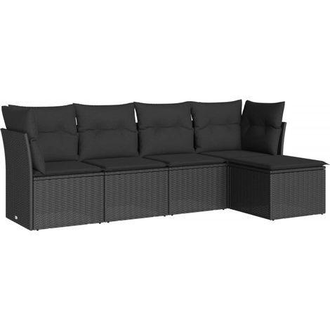 Set de muebles de jardín 5 pzas y cojines ratán sintético negro vidaXL (1/3)