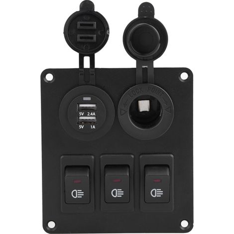 Einfacher grüner LED-Schalter, 3+2 Marine-Kombination + rotes Zigarettenanzünder-Ladegerät (1/5)