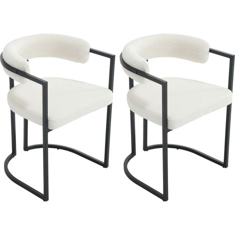 Set di 2 Sedie da Pranzo in Pelliccia Sedie da Cucina Moderne con Struttura in Metallo Sedie da Salotto per Soggiorno, Bianco