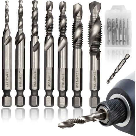 7 Pièces HSS 2-en-1 Foret Taraudeur Coffret Forets Metal et Taraud (1/5)