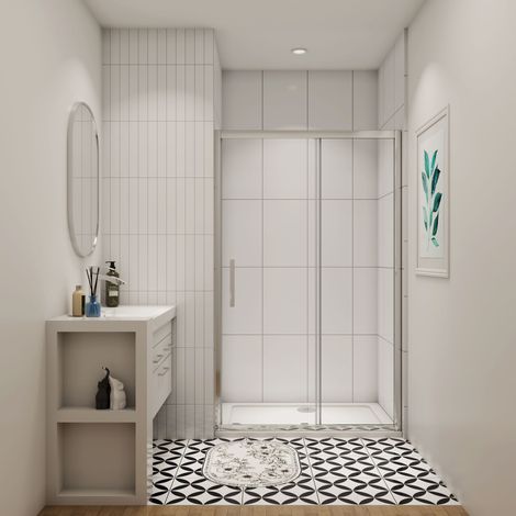 SKY Bathroom Bathroom Sliding Shower Door Enclosure Cubicle 1400x1900mm 8mm NANO Glass (1/5)