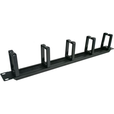 Organizador de cables de 1U y 19" con paso para cepillo, 5 soportes de plástico, negro PK048