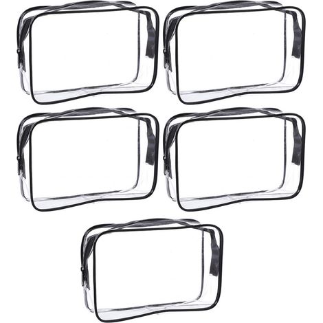 Sac De Toilette En Pvc Transparent - Fermeture Éclair Haut Grande Ouverture - Pour Voyage Bain Organisation - Lot De 5 (1/5)