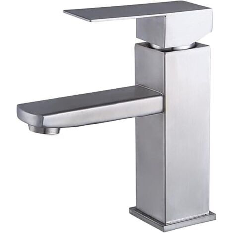 Robinet de salle de bain argenté, mitigeur de salle de bain, robinet de lavabo en acier inoxydable avec flexible de 80 cm (1/5)