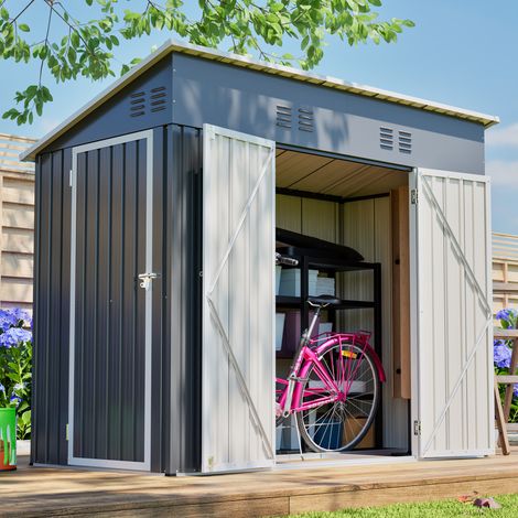 Metall-Gartenhaus 242x120x192 cm grau mit Doppeltür, platzsparend – MEUBLIV (1/5)