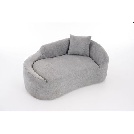 Sofá convertible de 2 plazas, chaise longue con asiento profundo, en chenilla, con cojín, gris claro (1/5)