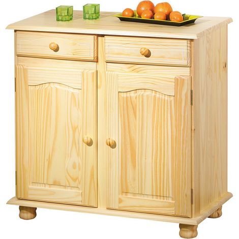 Bahut Pamima Bas 2 Portes Vernis Naturel, Dim : 43 x 88 x 87 cm -PEGANE-