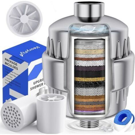Filtre de Douche avec Turbine Rotative à 37 Étapes - Adoucisseur d'eau Douche avec 2 cartouches de filtre remplaçables, Anti Calcaire pour Éliminer le Chlore et le Fluorure (1/5)