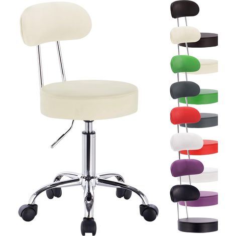 WOLTU Taburete de Trabajo de 1 Pieza Giratorio Taburete de Silla giratoria Silla de Oficina con Respaldo de Altura Regulable en Crema