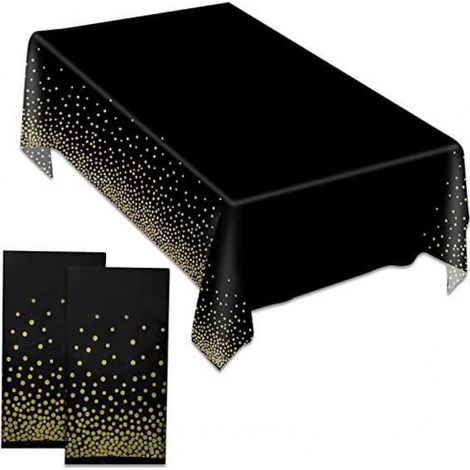 Nappe jetable - - Point - Noir - 137 x 274 cm - Motif à pois dorés (1/5)