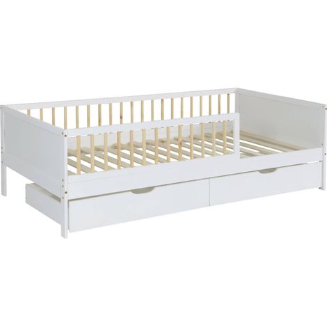 sweeek - Kinderbett 90 x 190 cm aus Kiefernholz mit Lattenrost und Schubladen (1/5)
