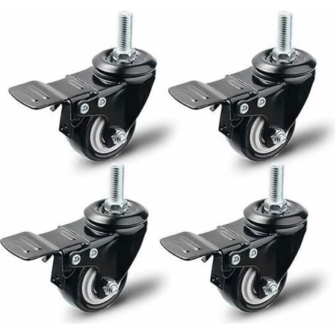50-mm-Lenkrolle mit Bremse, 4er-Set Möbelrollen, Lenkrollen, max. Traglast 200 kg, Schwarz (Black)-Crezuo