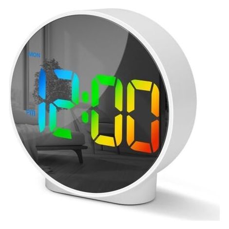 Reveil Numerique avec LED Ecran Incurvé, Rond Digitale Reveil Matin Moderne avec 2 Alarme, Fonction Snooze, 12/24H, 4 Luminosité Réglable pour Chambre Bureau Salon, Chiffres Colorés (1/5)