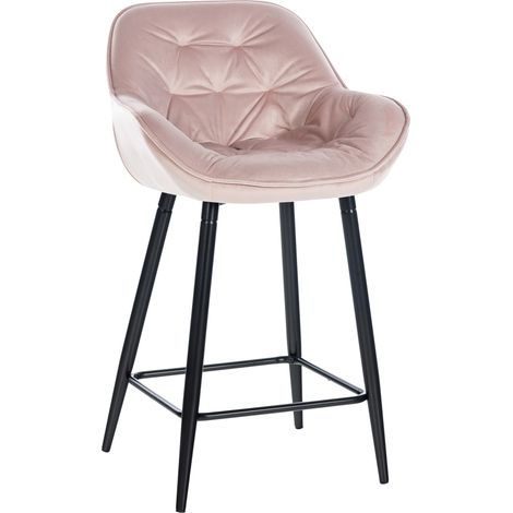 Sgabello da bar moderno x1 in velluto rosa con seduta imbottita e avvolgente e gambe in metallo nero 100005783