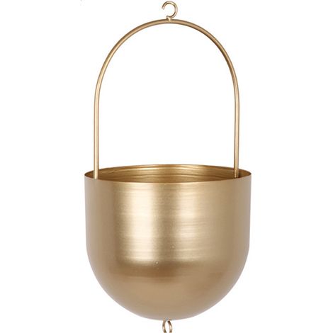 Jardinière suspendue en fil de fer doré, ronde, 16 x 35 cm, pour la décoration intérieure et extérieure (1/3)