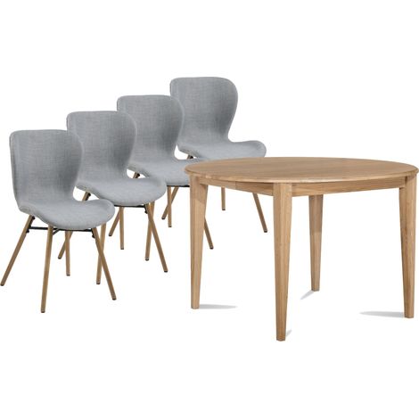 Table ronde extensible pieds fuseau D105 + 4 chaises tissu - VICTORIA (1/5)