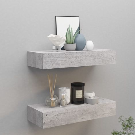 INLIFE Étagères à tiroir murales 2 pcs Gris béton 60x23,5x10 cm MDF (1/5)
