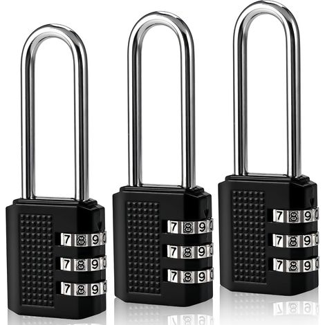 Cadenas à combinaison 3 chiffres, petit cadenas à œillet de 5,6 cm, réparable, pour valise, casier de salle de sport ou portail - Lot de 3 - Noir (1/5)