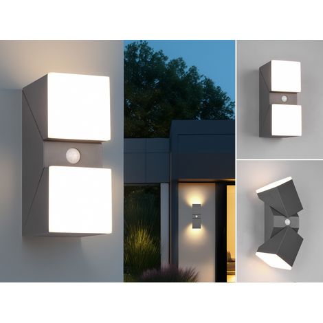 Schwenkbare LED Außenwandleuchten - 2er Set mit Bewegungsmelder, H: 28cm (1/5)