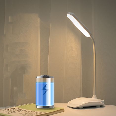 Schreibtischlampe 7018, USB-aufladbar, ideal zum Lernen und Lesen. Drei Farbtemperaturen, stufenlos einstellbare Helligkeit, Touchscreen, 360°-Drehung, weiß. (1/5)