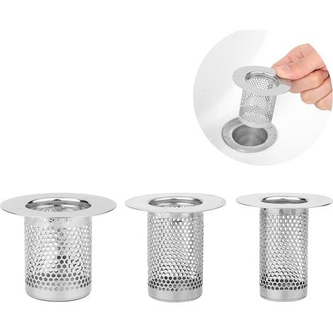 Ensemble de 3 grilles de vidange de baignoire avec récupérateur de cheveux, bonde de douche en acier inoxydable et filtre de bonde de douche. (1/5)